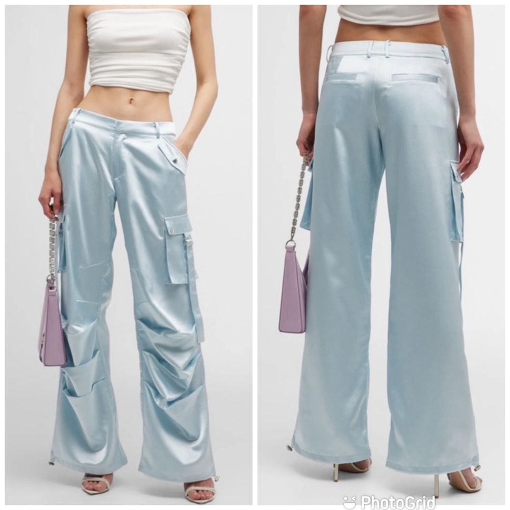 SER.O.YA Lai Satin Cargo Pant Light Blue New with Tags!